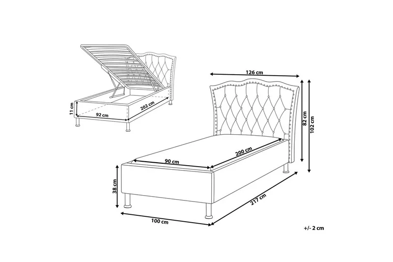 Säng med förvaring Metz - Grå, Silver/Sammet, 90x200 cm - Möbler - Säng - Sängram & sängstomme