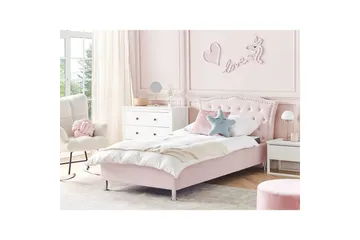 Säng med förvaring Metz - Rosa, Silver/Sammet, 90x200 cm - Möbler - Säng - Sängram & sängstomme