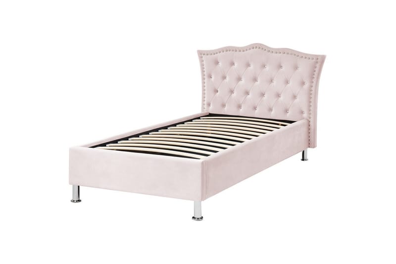 Säng med förvaring Metz - Rosa, Silver/Sammet, 90x200 cm - Möbler - Säng - Sängram & sängstomme
