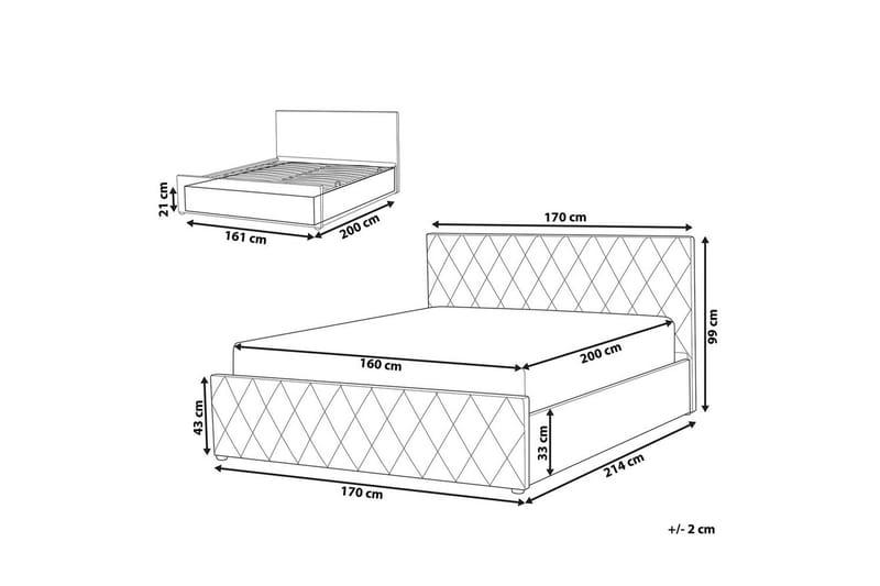 Säng med förvaring Rochefort - Rosa, 160x200 cm - Möbler - Säng - Sängram & sängstomme