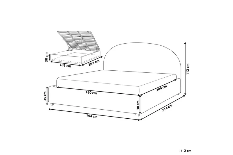 Säng med förvaring Vaucluse - Ljusblå/Polyester, 180x200 cm - Möbler - Säng - Sängram & sängstomme
