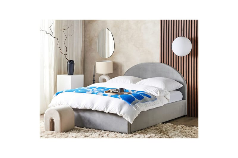 Säng med förvaring Vaucluse - Ljusgrå/Sammet, 160x200 cm - Möbler - Säng - Sängram & sängstomme