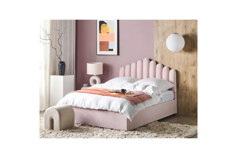 Säng med förvaring Vincennes - Rosa, Svart, 140x200 cm - Möbler - Säng - Sängram & sängstomme