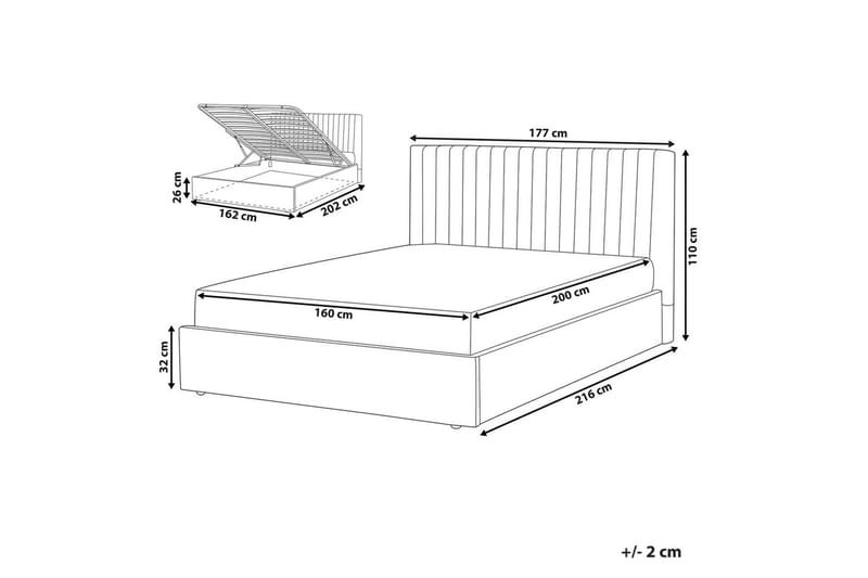 Säng med förvaring Vion - Grå, 160x200 cm - Möbler - Säng - Sängram & sängstomme