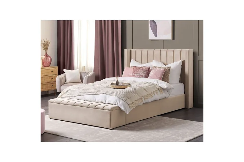 Säng med förvaringsbänk Noyers - Beige, 160x200 cm - Möbler - Säng - Sängram & sängstomme