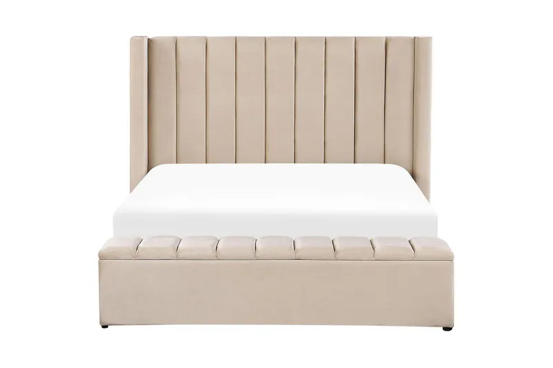 Säng med förvaringsbänk Noyers - Beige, 160x200 cm - Möbler - Säng - Sängram & sängstomme