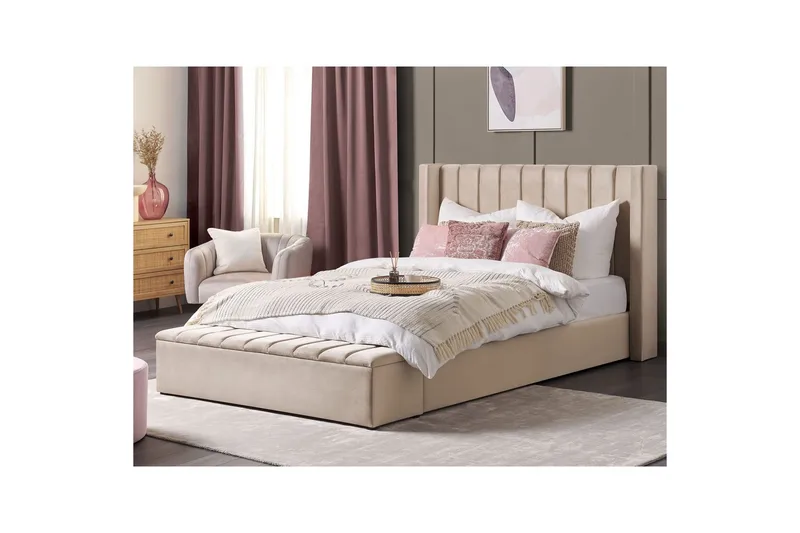 Säng med förvaringsbänk Noyers - Beige, 180x200 cm - Möbler - Säng - Sängram & sängstomme