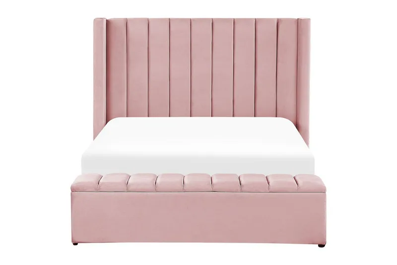 Säng med förvaringsbänk Noyers - Rosa, 140x200 cm - Möbler - Säng - Sängram & sängstomme