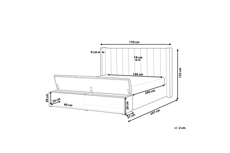 Säng med förvaringsbänk Noyers - Rosa, 140x200 cm - Möbler - Säng - Sängram & sängstomme
