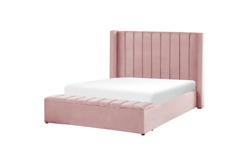 Säng med förvaringsbänk Noyers - Rosa, 140x200 cm - Möbler - Säng - Sängram & sängstomme