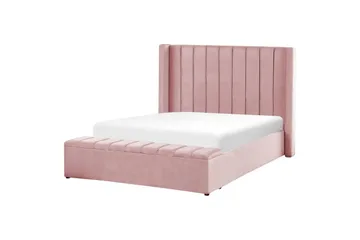 Säng med förvaringsbänk Noyers - Rosa, 140x200 cm - Möbler - Säng - Sängram & sängstomme