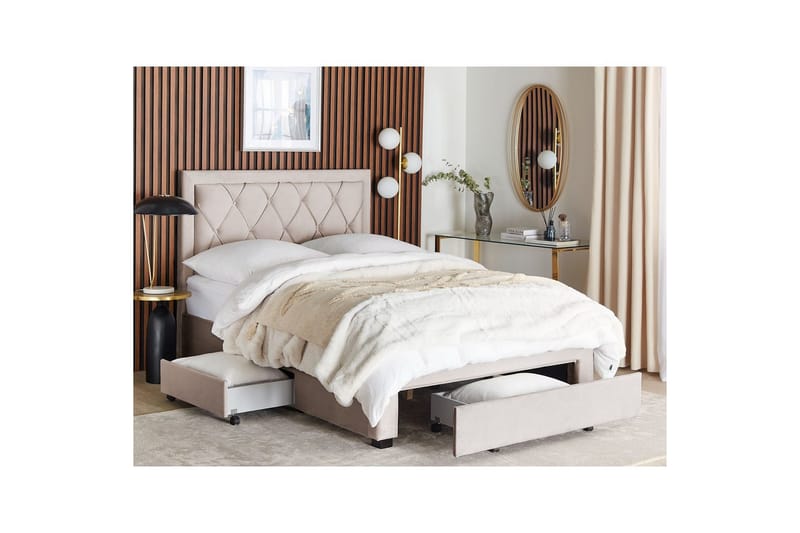 Säng med förvaringslådor Lievin - Beige, 140x200 cm - Möbler - Säng - Sängram & sängstomme
