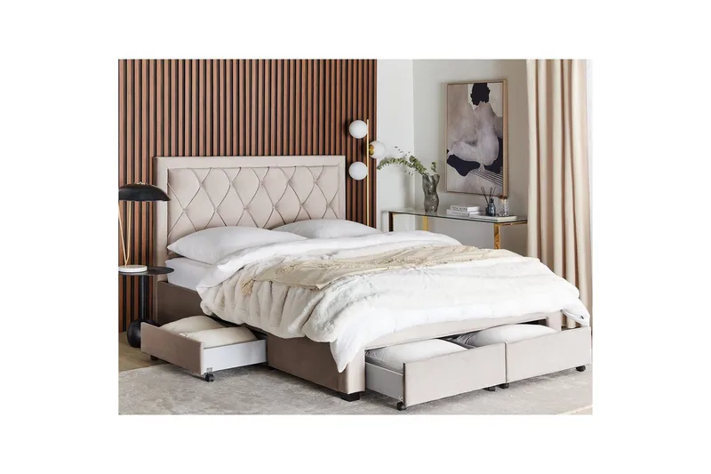 Säng med förvaringslådor Lievin - Beige, 160x200 cm - Möbler - Säng - Sängram & sängstomme