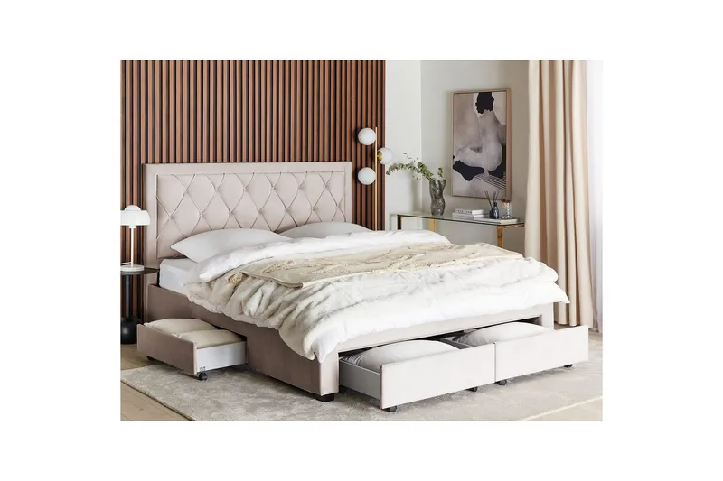 Säng med förvaringslådor Lievin - Beige, 180x200 cm - Möbler - Säng - Sängram & sängstomme