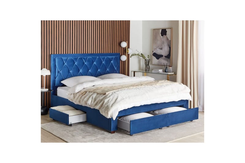 Säng med förvaringslådor Lievin - Blå, 180x200 cm - Möbler - Säng - Sängram & sängstomme