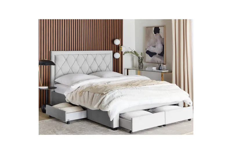 Säng med förvaringslådor Lievin - Grå, 160x200 cm - Möbler - Säng - Sängram & sängstomme