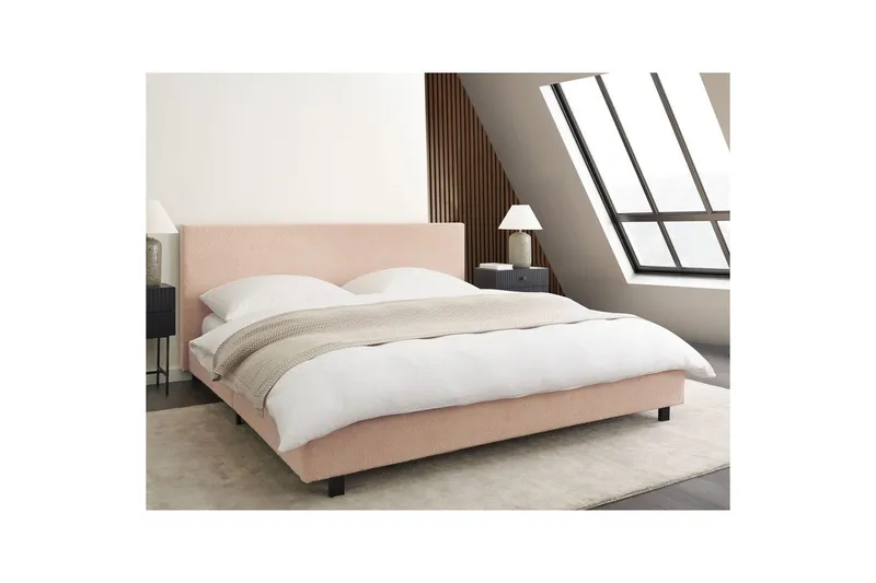 Säng med lamellram Albi - Beige, svart/Bouclé, 180x200 cm - Möbler - Säng - Sängram & sängstomme