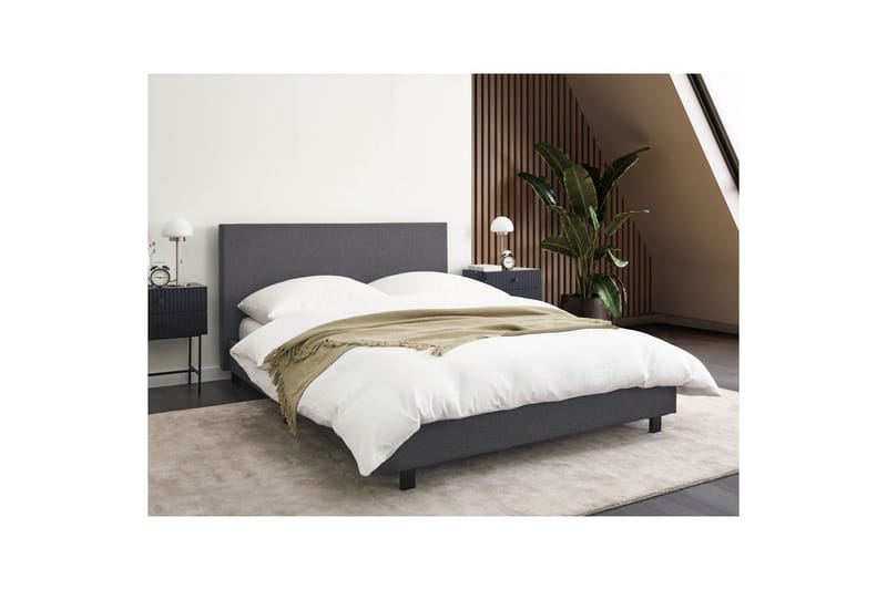 Säng med lamellram Albi - Grå, svart/Polyester, 140x200 cm - Möbler - Säng - Sängram & sängstomme