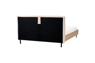 Säng med lamellram Limanton - Beige, ljust trä, svart/Bouclé, 140x200 cm - Möbler - Säng - Sängram & sängstomme