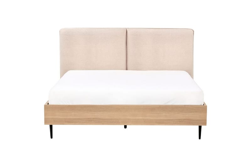 Säng med lamellram Limanton - Beige, ljust trä, svart/Bouclé, 140x200 cm - Möbler - Säng - Sängram & sängstomme