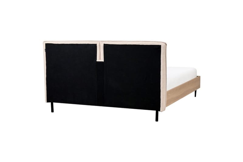 Säng med lamellram Limanton - Beige, ljust trä, svart/Bouclé, 140x200 cm - Möbler - Säng - Sängram & sängstomme
