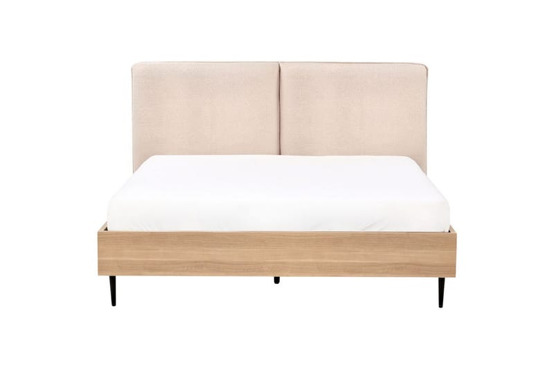 Säng med lamellram Limanton - Beige, ljust trä, svart/Bouclé, 140x200 cm - Möbler - Säng - Sängram & sängstomme