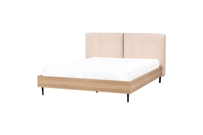 Säng med lamellram Limanton - Beige, ljust trä, svart/Bouclé, 160x200 cm - Möbler - Säng - Sängram & sängstomme