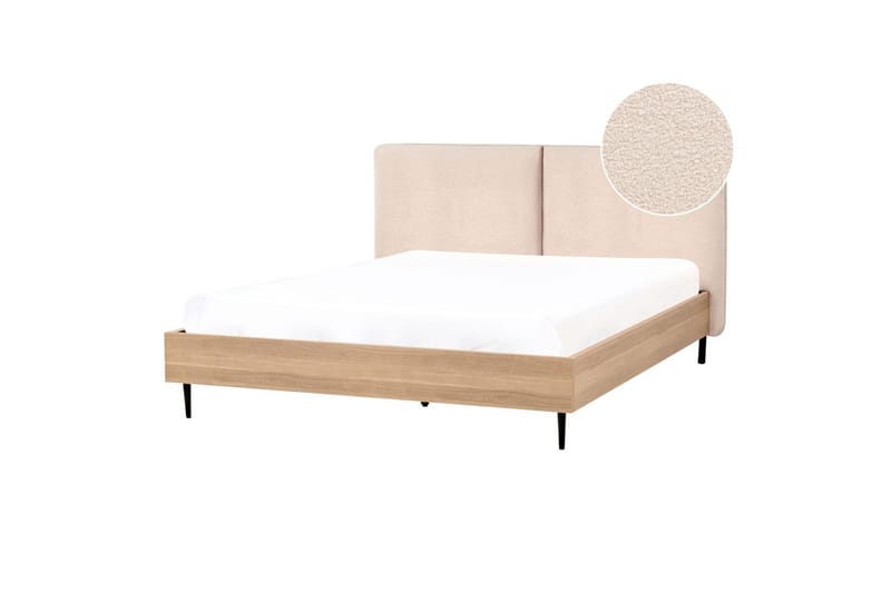 Säng med lamellram Limanton - Beige, ljust trä, svart/Bouclé, 160x200 cm - Möbler - Säng - Sängram & sängstomme
