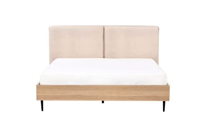 Säng med lamellram Limanton - Beige, ljust trä, svart/Bouclé, 160x200 cm - Möbler - Säng - Sängram & sängstomme