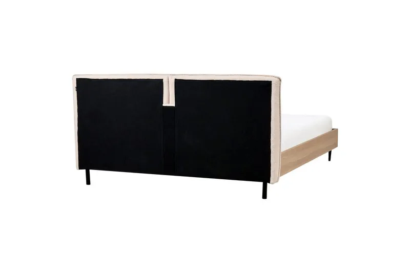 Säng med lamellram Limanton - Beige, ljust trä, svart/Bouclé, 180x200 cm - Möbler - Säng - Sängram & sängstomme