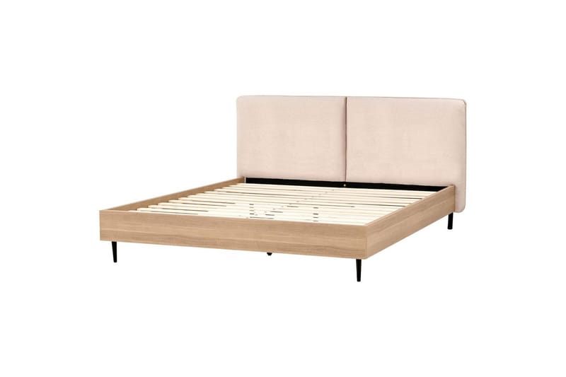 Säng med lamellram Limanton - Beige, ljust trä, svart/Bouclé, 180x200 cm - Möbler - Säng - Sängram & sängstomme