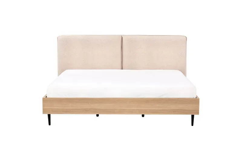 Säng med lamellram Limanton - Beige, ljust trä, svart/Bouclé, 180x200 cm - Möbler - Säng - Sängram & sängstomme