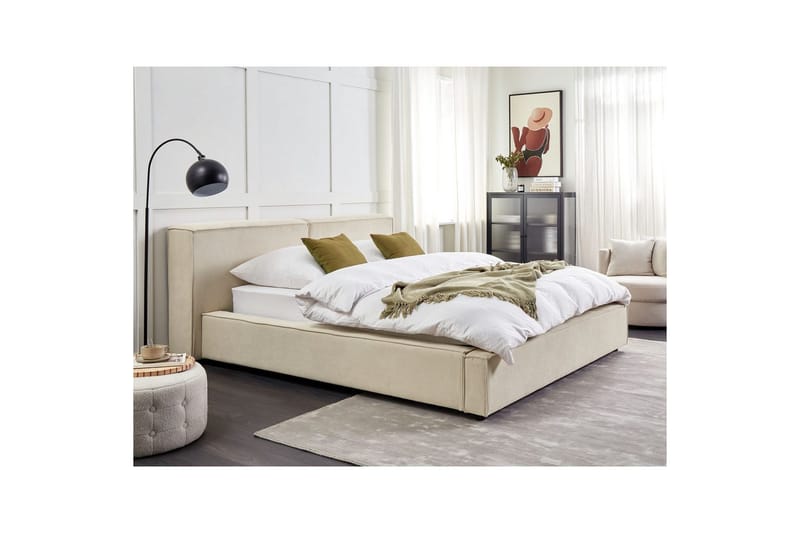 Säng med lamellram Linards - Beige/Manchestertyg, 160x200 cm - Möbler - Säng - Sängram & sängstomme