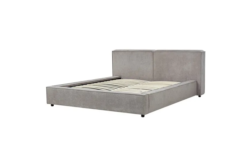 Säng med lamellram Linards - Grå/Polyester, 160x200 cm - Möbler - Säng - Sängram & sängstomme
