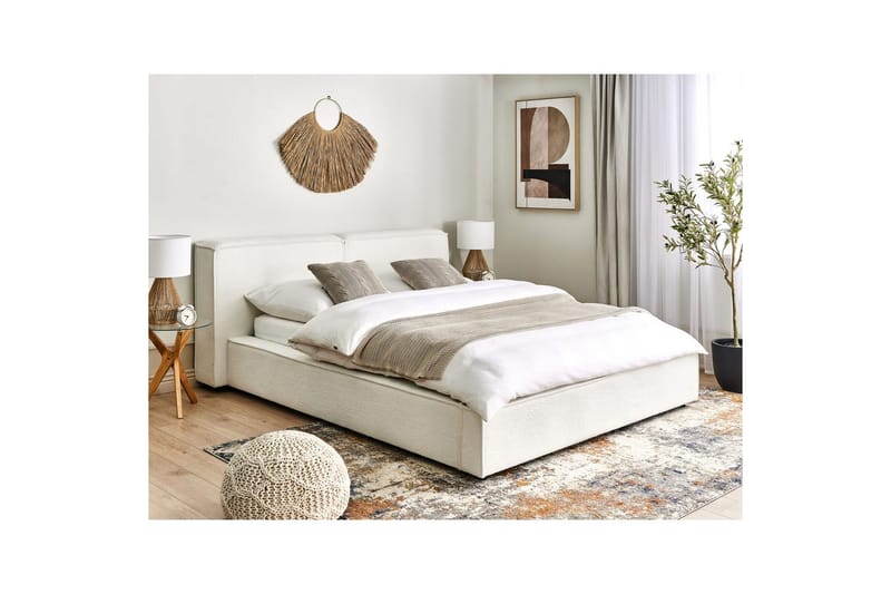 Säng med lamellram Linards - Vit/Bouclé, 160x200 cm - Möbler - Säng - Sängram & sängstomme
