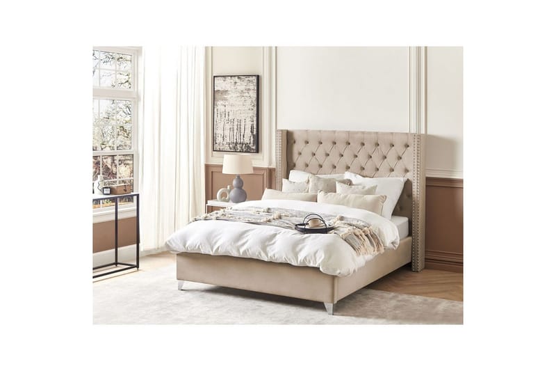 Säng med lamellram Lubbon - Beige, Silver, 140x200 cm - Möbler - Säng - Sängram & sängstomme
