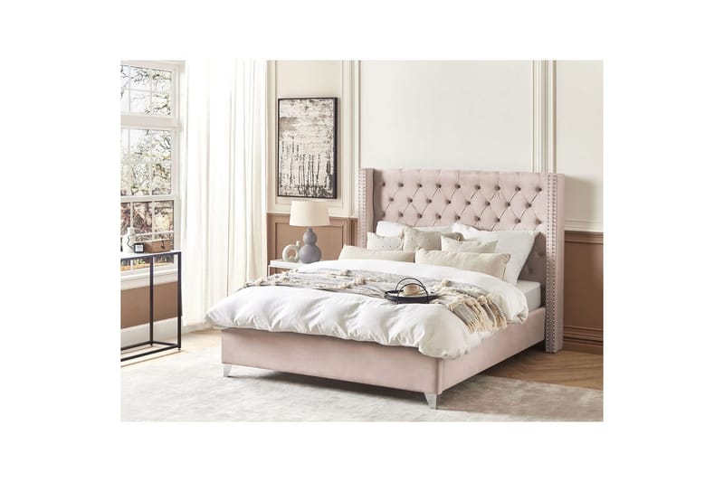 Säng med lamellram Lubbon - Rosa, Silver, 160x200 cm - Möbler - Säng - Sängram & sängstomme