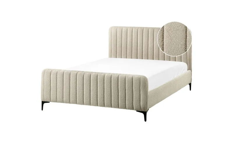 Säng med lamellram Lunan - Beige, svart/Bouclé, 140x200 cm - Möbler - Säng - Sängram & sängstomme