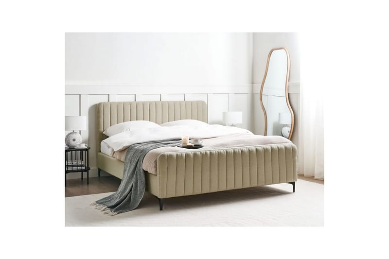 Säng med lamellram Lunan - Beige, svart/Bouclé, 160x200 cm - Möbler - Säng - Sängram & sängstomme