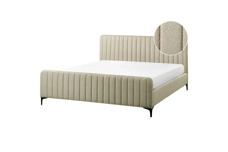 Säng med lamellram Lunan, Beige, svart/Bouclé, 180x200 cm