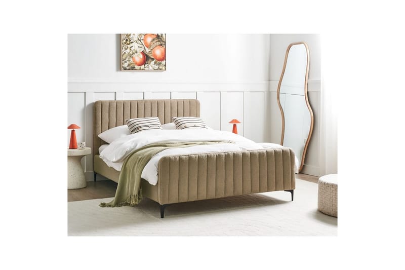 Säng med lamellram Lunan - Taupe, svart/Bouclé, 140x200 cm - Möbler - Säng - Sängram & sängstomme