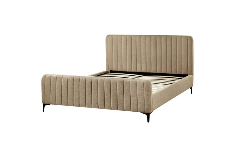 Säng med lamellram Lunan - Taupe, svart/Bouclé, 160x200 cm - Möbler - Säng - Sängram & sängstomme
