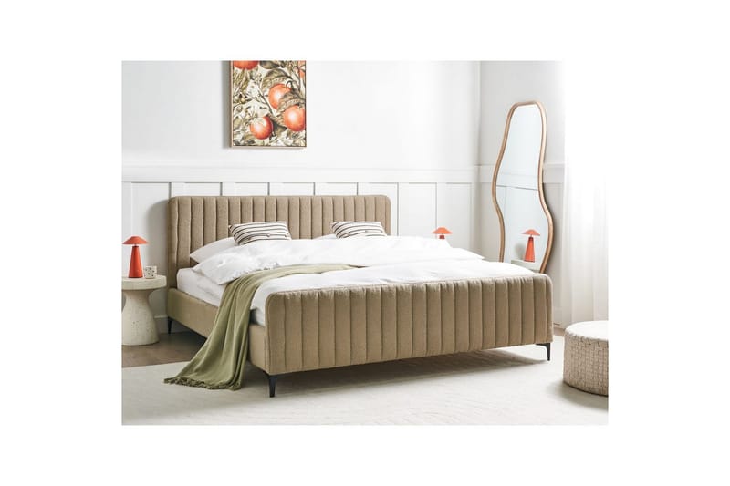 Säng med lamellram Lunan - Taupe, svart/Bouclé, 180x200 cm - Möbler - Säng - Sängram & sängstomme