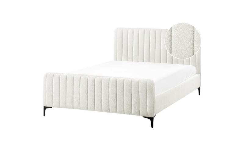 Säng med lamellram Lunan - Vit, Svart/Bouclé, 140x200 cm - Möbler - Säng - Sängram & sängstomme