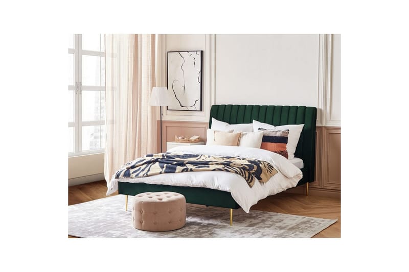 Säng med lamellram Marville - Grön, guld, 140x200 cm - Möbler - Säng - Sängram & sängstomme