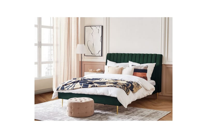 Säng med lamellram Marville - Grön, guld, 160x200 cm - Möbler - Säng - Sängram & sängstomme