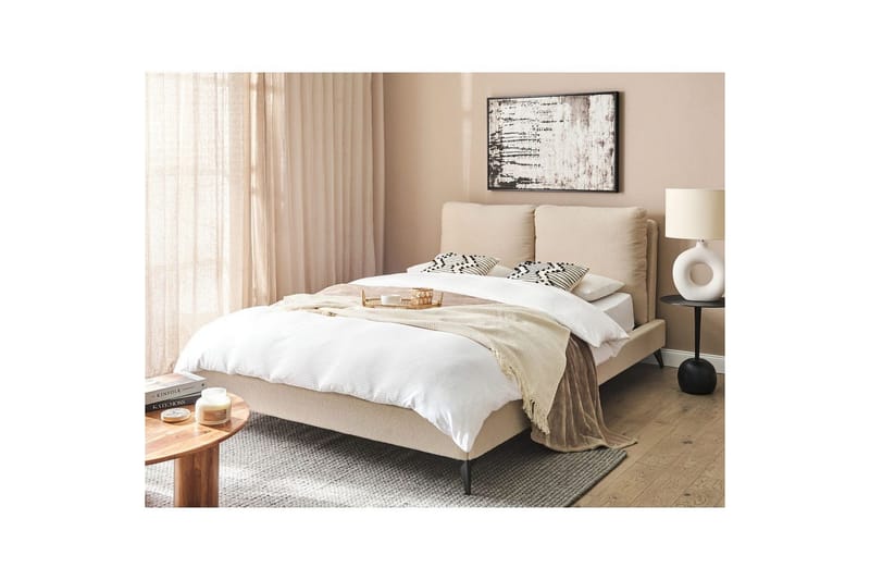 Säng med lamellram Melle - Beige/Bouclé, 140x200 cm - Möbler - Säng - Sängram & sängstomme