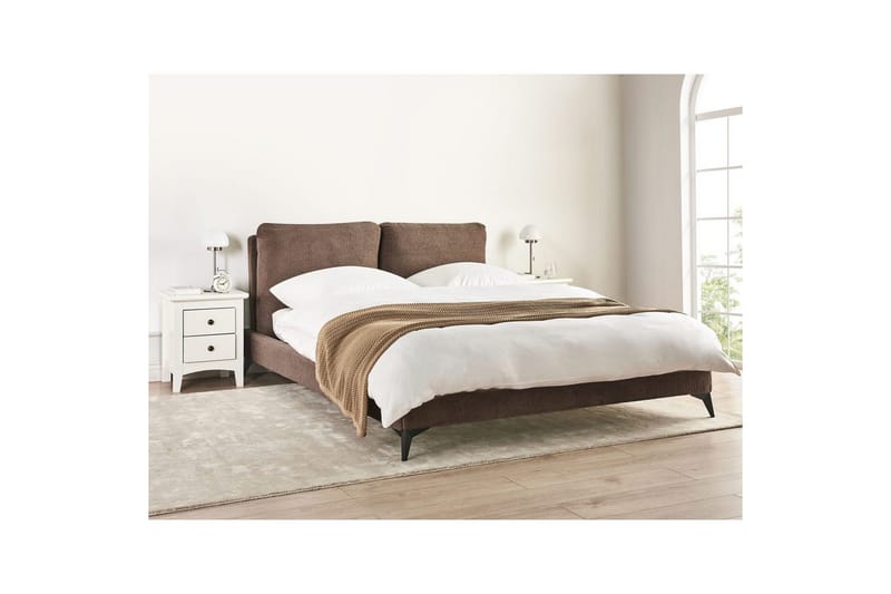 Säng med lamellram Melle - Brun, Svart/Bouclé, 160x200 cm - Möbler - Säng - Sängram & sängstomme