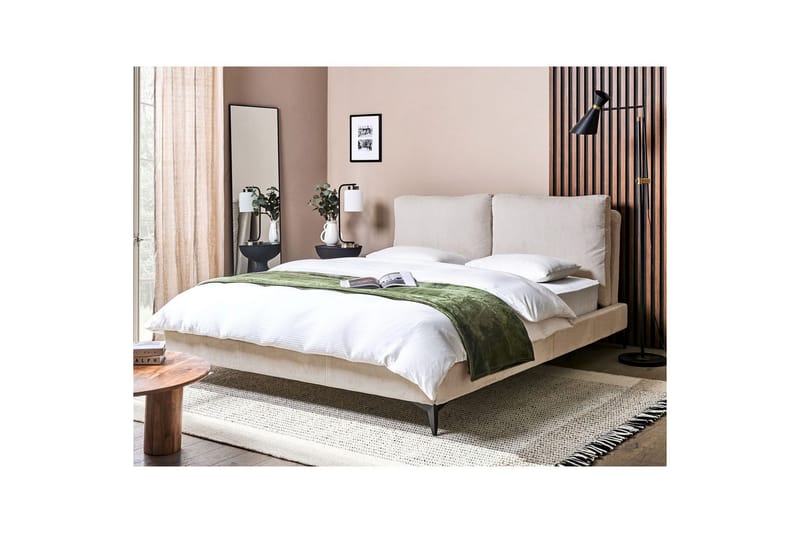 Säng med lamellram Melle - Ljusbeige/Manchestertyg, 160x200 cm - Möbler - Säng - Sängram & sängstomme