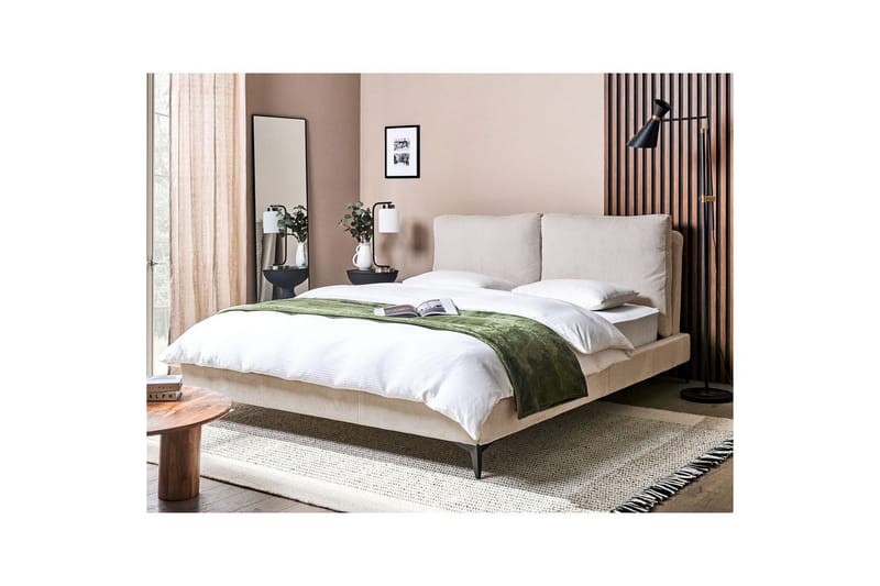 Säng med lamellram Melle - Ljusbeige/Manchestertyg, 160x200 cm - Möbler - Säng - Sängram & sängstomme